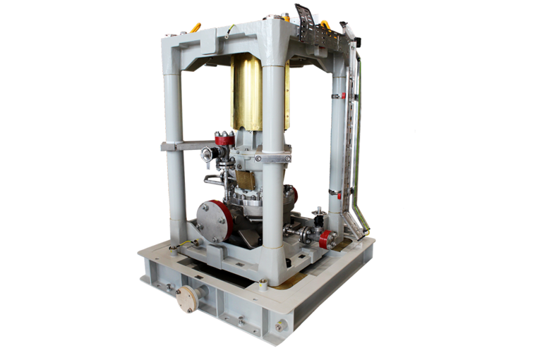 Ausschnitt einer Apollo KRI (OH3) einstufige, radial geteilte Prozesspumpe als Inline Version mit Farbgebung und Werkstoffen geeignet für den Offshore Sektor.