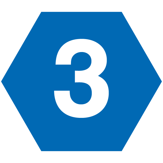 Icon als blaues Hexagon mit einer weißen 3 in der Mitte.