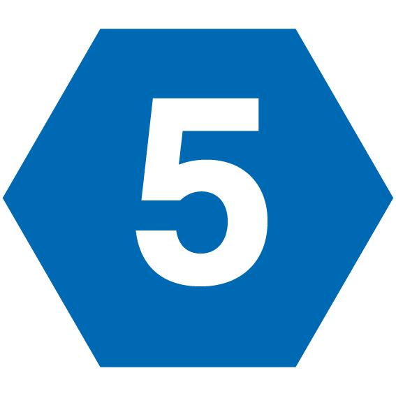 Icon als blaues Hexagon mit einer weißen 5 in der Mitte.